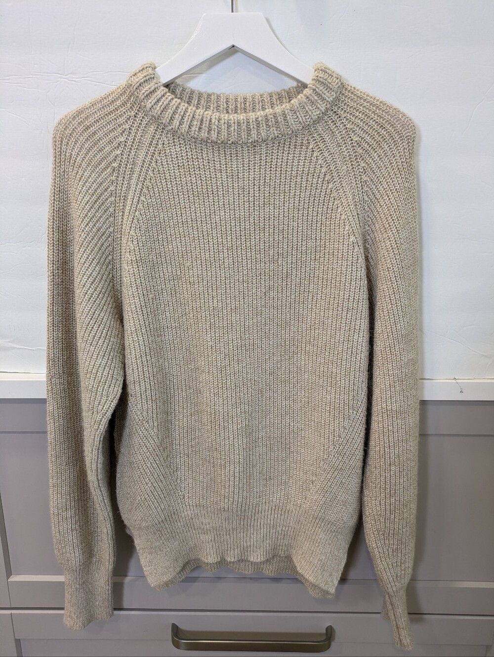 Modern Citizen Fisherman Sweater XS Oatmeal Tan Chunky Knit Side Slit Old Money - Picture 2 of 9
